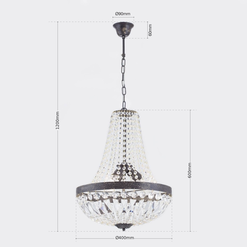 Kristāla lustra ar ķēdi ARILA 3xE27/60W/230V d. 40 cm brūna/patina