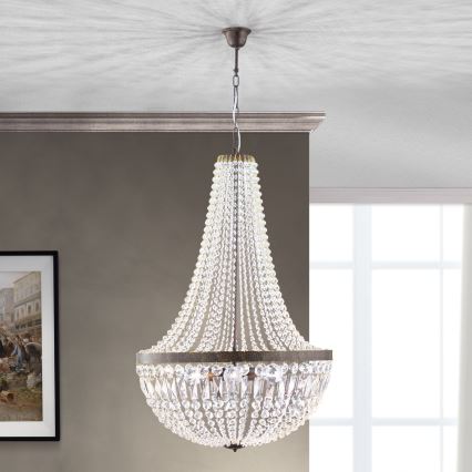 Kristāla lustra ar ķēdi ARILA 6xE27/60W/230V d. 60 cm brūna/patina