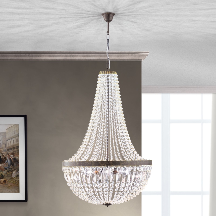 Kristāla lustra ar ķēdi ARILA 6xE27/60W/230V d. 60 cm brūna/patina