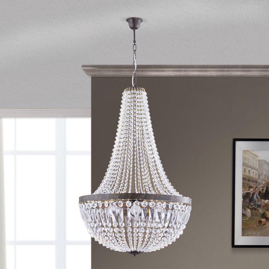 Kristāla lustra ar ķēdi ARILA 6xE27/60W/230V d. 60 cm brūna/patina