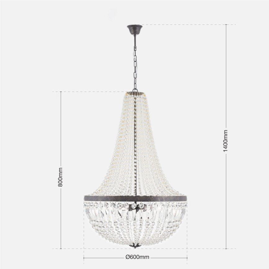 Kristāla lustra ar ķēdi ARILA 6xE27/60W/230V d. 60 cm brūna/patina