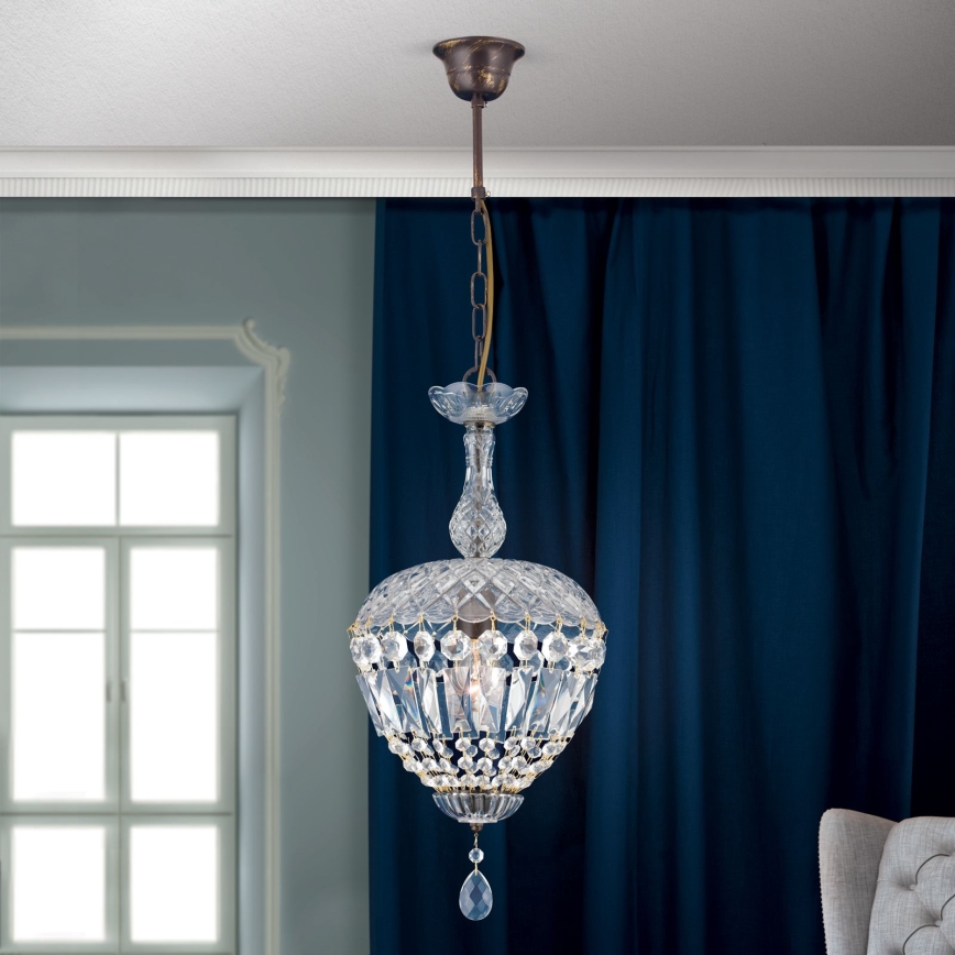 Kristāla lustra ar ķēdi ARILA 1xE27/60W/230V d. 25 cm brūna/patina