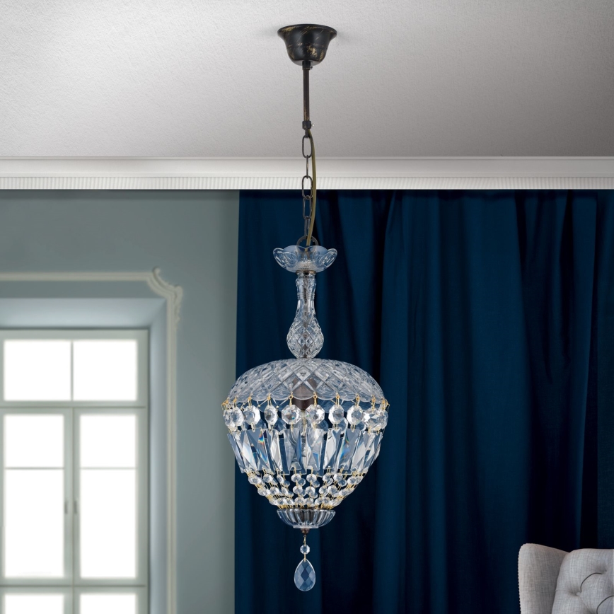 Kristāla lustra ar ķēdi ARILA 1xE27/60W/230V d. 25 cm brūna/patina