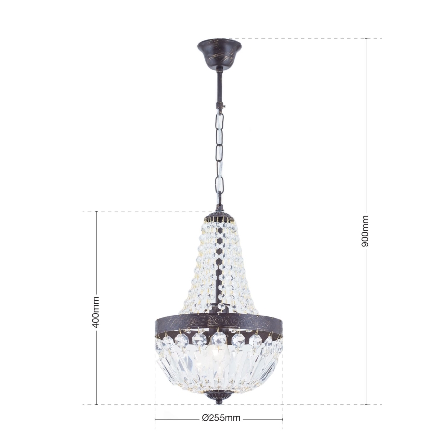 Kristāla lustra ar ķēdi ARILA 1xE27/60W/230V d. 25,5 cm brūna/patina