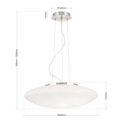 Lustra ar auklu BLANC 2xE27/60W/230V d. 49 cm matēts hroms