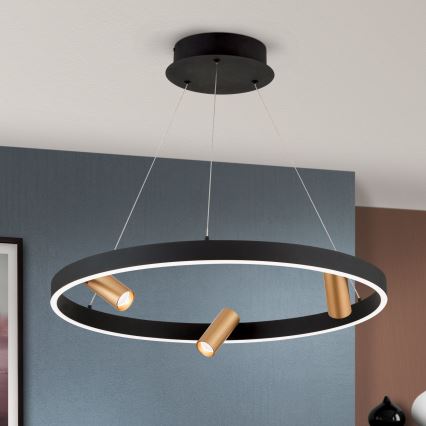 LED Aptumšojama lustra ar auklu BERLIN LED/50W/230V melna/zelta