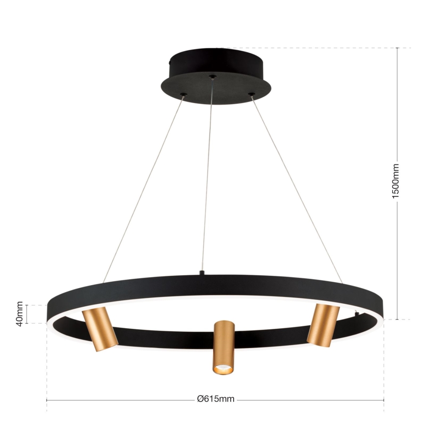 LED Aptumšojama lustra ar auklu BERLIN LED/50W/230V melna/zelta