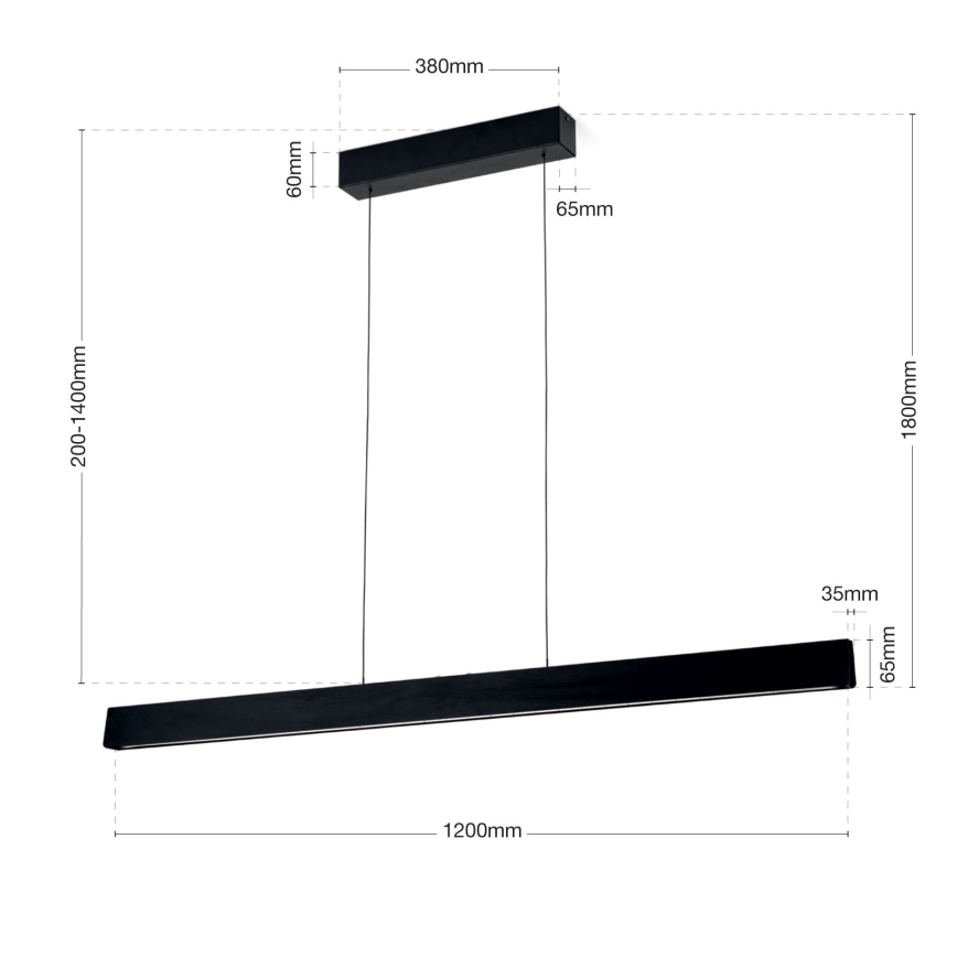 LED Regulējams lustra uz stieples TARA LED/44W/230V 2700/3800/4500/5700K melna