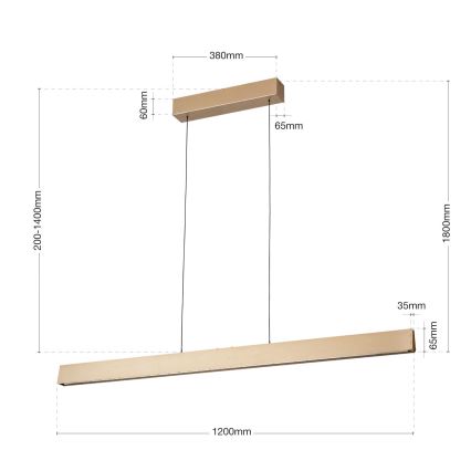 LED regulējams lustra uz stieples TARA LED/44W/230V 2700/3800/4500/5700K zelta krāsā