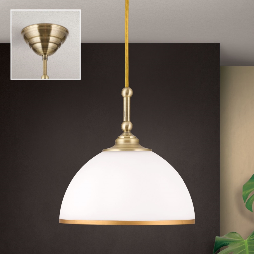 Lustra ar auklu OLD LAMP 1xE27/40W/230V balta/misiņš