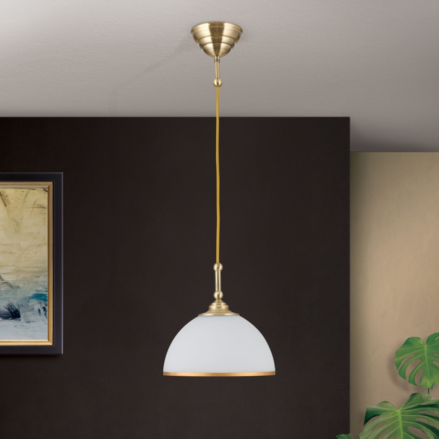 Lustra ar auklu OLD LAMP 1xE27/40W/230V balta/misiņš