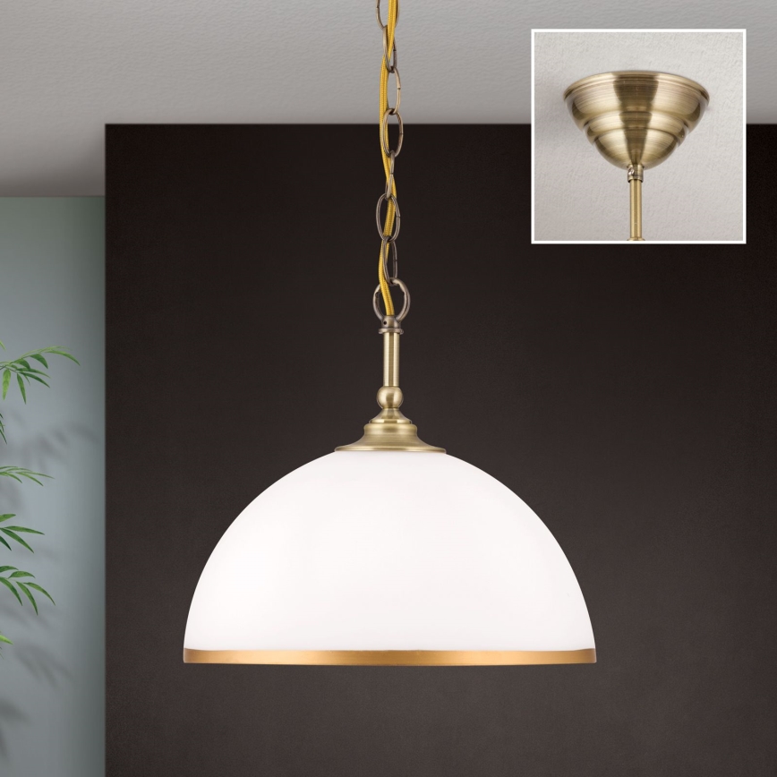 Lustra ar ķēdi OLD LAMP 1xE27/40W/230V d. 30 cm balta/misiņš