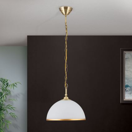 Lustra ar ķēdi OLD LAMP 1xE27/40W/230V d. 30 cm balta/misiņš