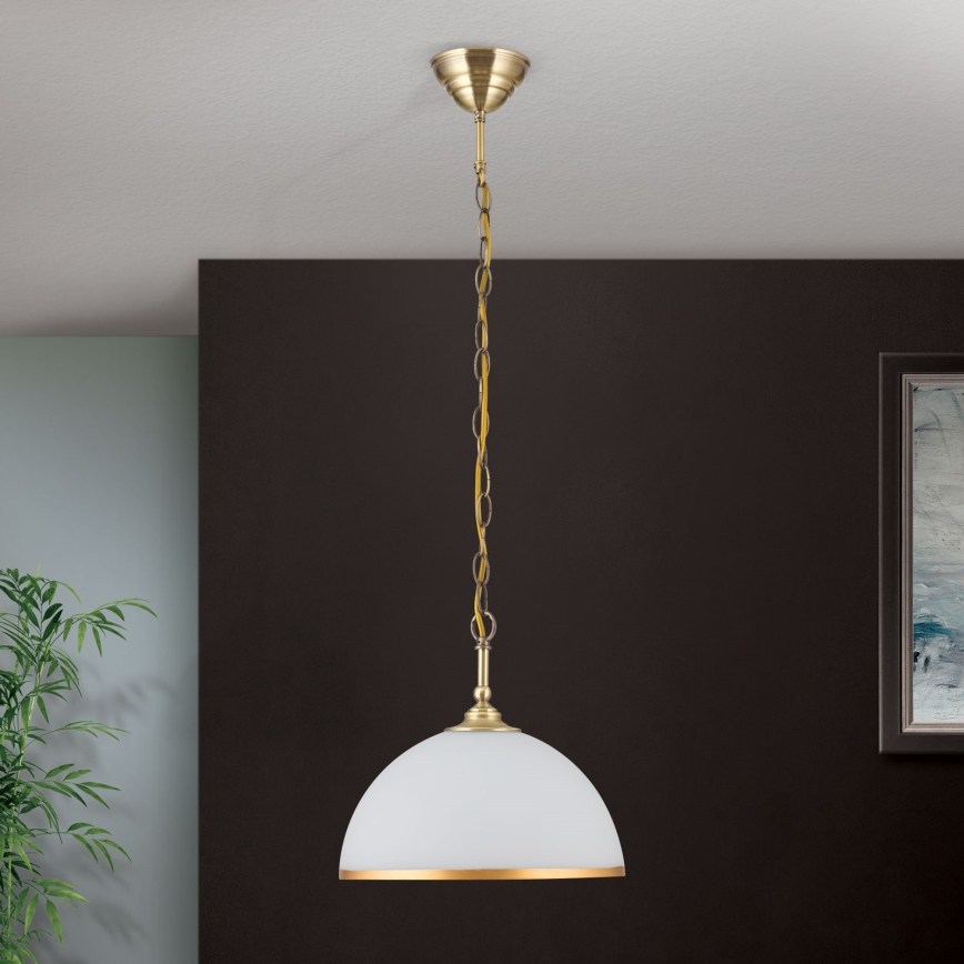Lustra ar ķēdi OLD LAMP 1xE27/40W/230V d. 30 cm balta/misiņš