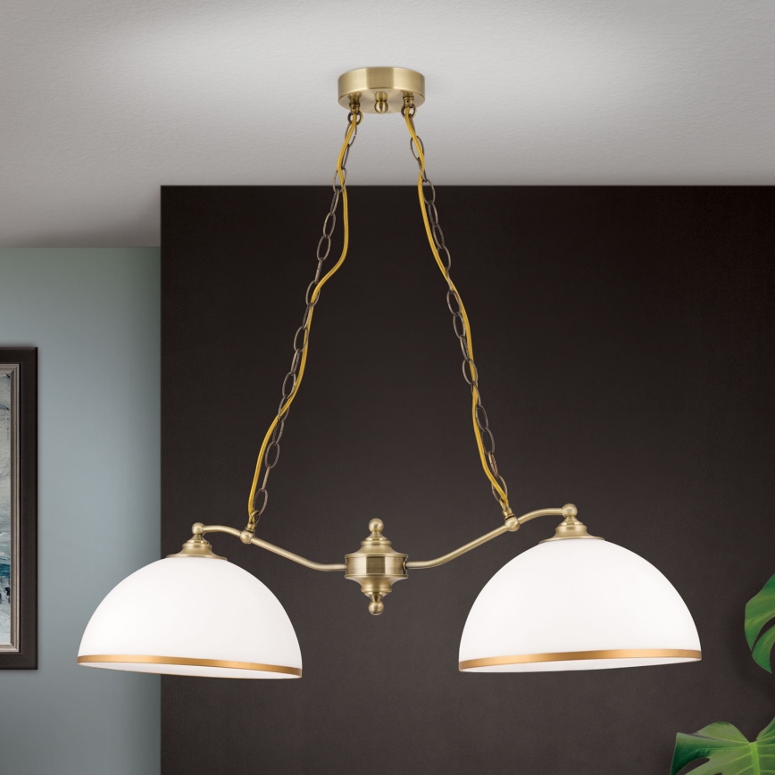 Lustra ar ķēdi OLD LAMP 2xE27/40W/230V balta/misiņš
