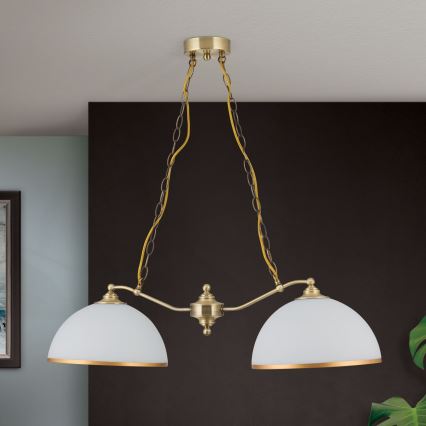 Lustra ar ķēdi OLD LAMP 2xE27/40W/230V balta/misiņš