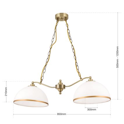 Lustra ar ķēdi OLD LAMP 2xE27/40W/230V balta/misiņš