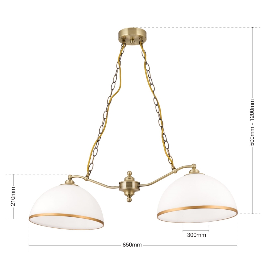 Lustra ar ķēdi OLD LAMP 2xE27/40W/230V balta/misiņš