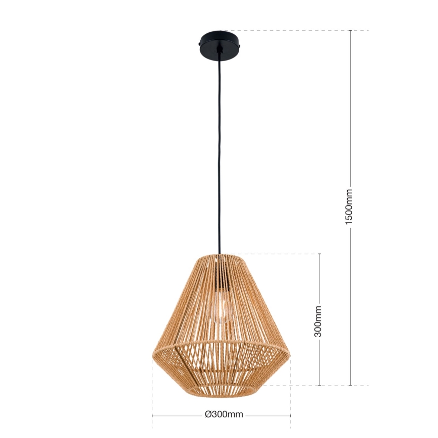 Lustra ar auklu JUNGLE 1xE27/40W/230V d. 31 cm kaņepes