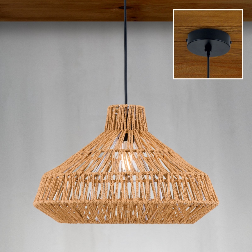 Lustra ar auklu BASKET 1xE27/40W/230V d. 40 cm kaņepes