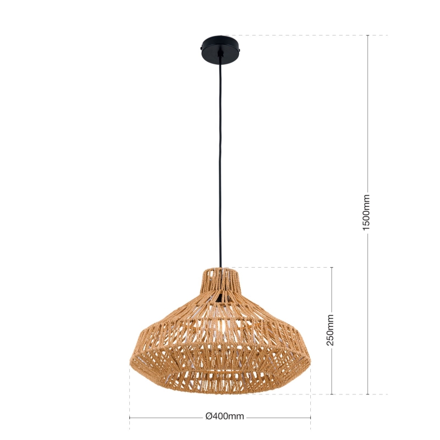 Lustra ar auklu BASKET 1xE27/40W/230V d. 40 cm kaņepes