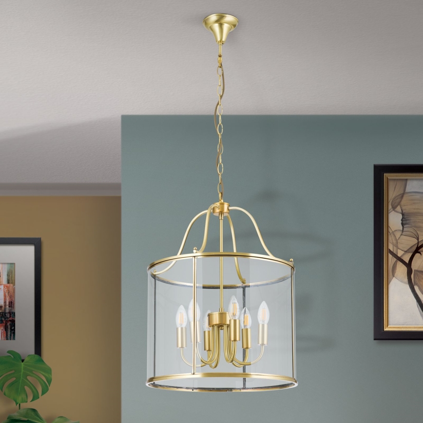 Lustra uz ķēdes BRUNO 6xE14/40W/230V Ø 43 cm zelta krāsā