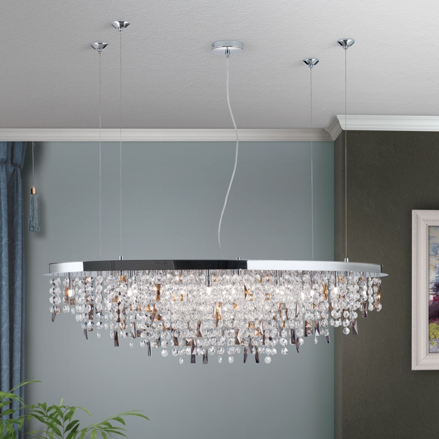 Kristāla lustra ar auklu CRYSTALRIVER 21xG9/40W/230V spīdīgi hromēts
