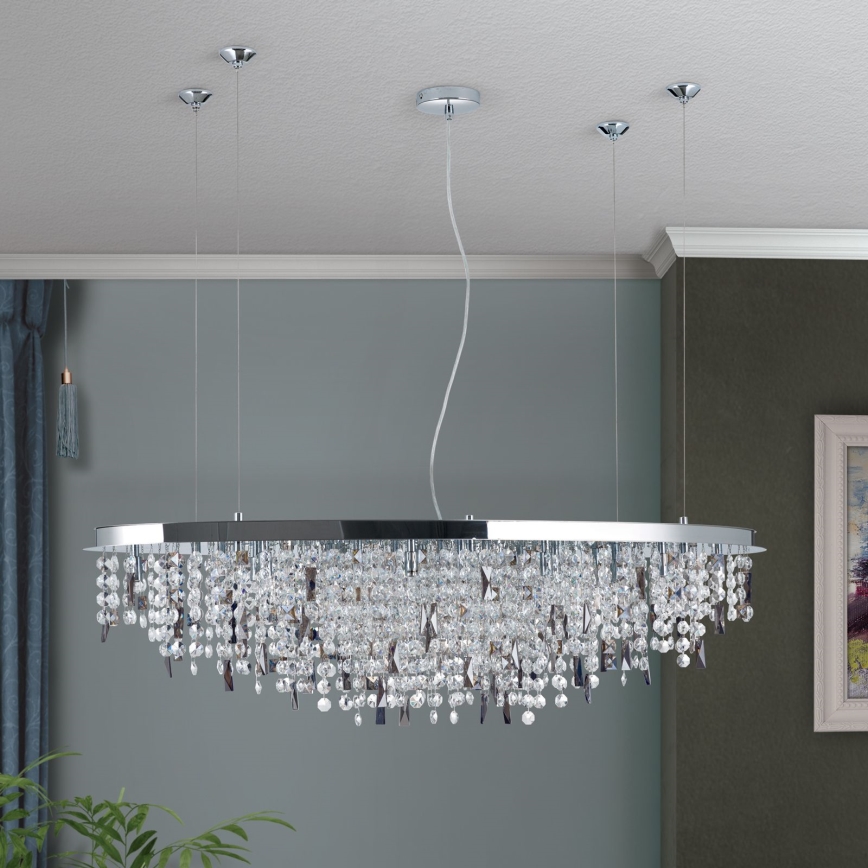 Kristāla lustra ar auklu CRYSTALRIVER 21xG9/40W/230V spīdīgi hromēts