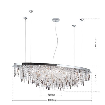 Kristāla lustra ar auklu CRYSTALRIVER 21xG9/40W/230V spīdīgi hromēts