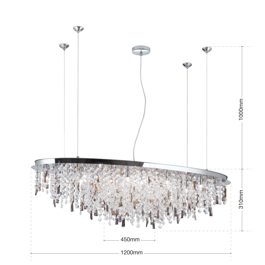 Kristāla lustra ar auklu CRYSTALRIVER 21xG9/40W/230V spīdīgi hromēts
