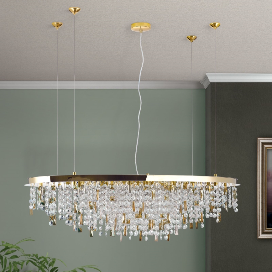 Kristāla lustra ar auklu CRYSTALRIVER 21xG9/40W/230V zelta