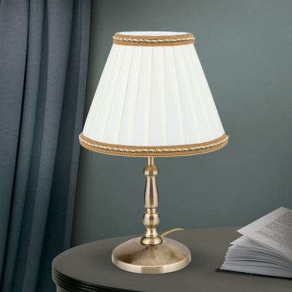 Galda lampa TONIA 1xE27/60W/230V d. 25 cm balta/bronza