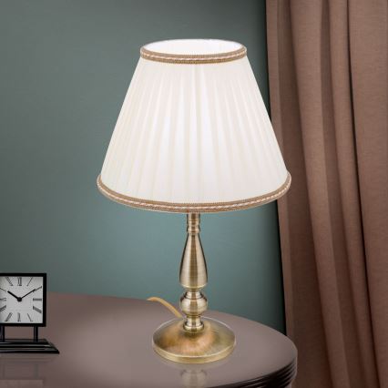 Galda lampa TONIA 1xE27/60W/230V d. 30 cm balta/bronza