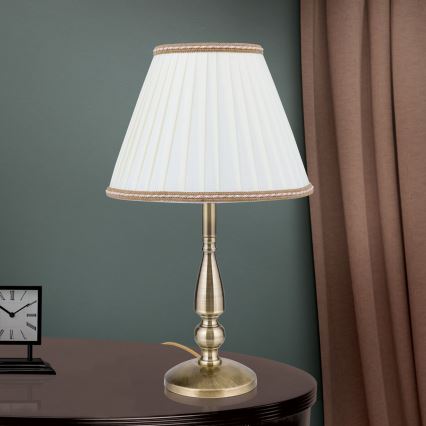 Galda lampa TONIA 1xE27/60W/230V d. 30 cm balta/bronza