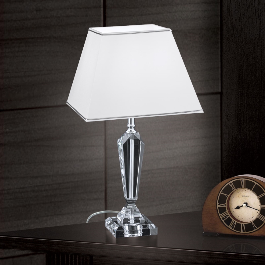 Kristāla galda lampa VERONIQUE 1xE27/60W/230V balta/hroms