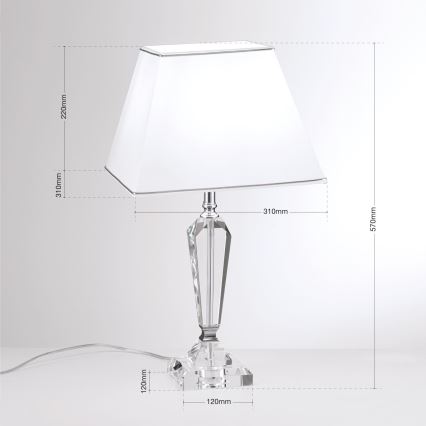 Kristāla galda lampa VERONIQUE 1xE27/60W/230V balta/hroms