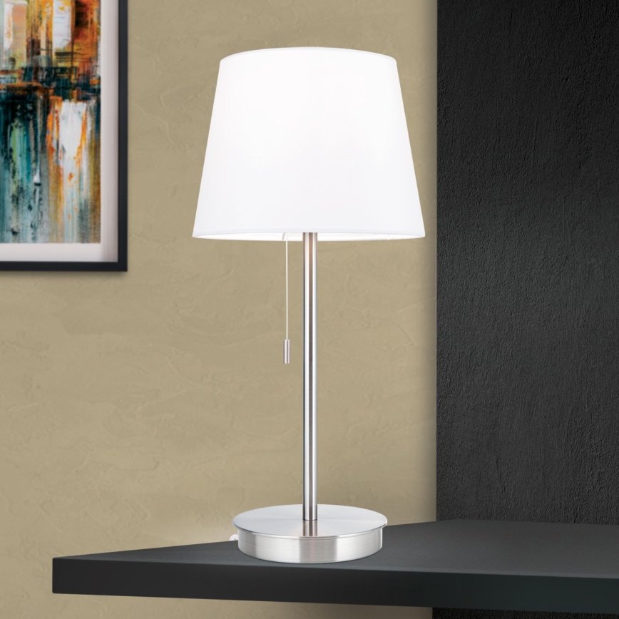 Galda lampa ar USB portu LUDWIG 1xE27/40W/230V 50 cm balta/matēts hroms