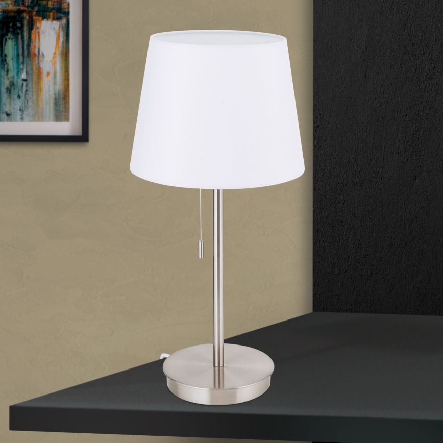 Galda lampa ar USB portu LUDWIG 1xE27/40W/230V 50 cm balta/matēts hroms