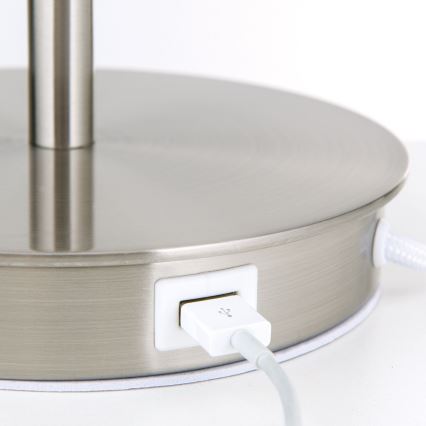 Galda lampa ar USB portu LUDWIG 1xE27/40W/230V 50 cm balta/matēts hroms