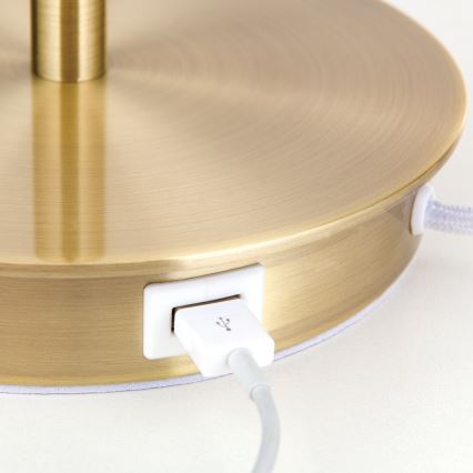 Galda lampa ar USB portu LUDWIG 1xE27/40W/230V 50 cm balta/zelta