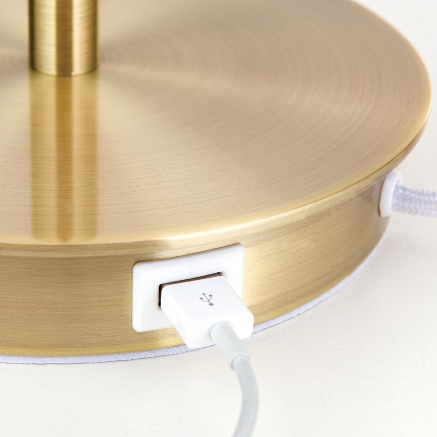 Galda lampa ar USB portu LUDWIG 1xE27/40W/230V 50 cm balta/zelta