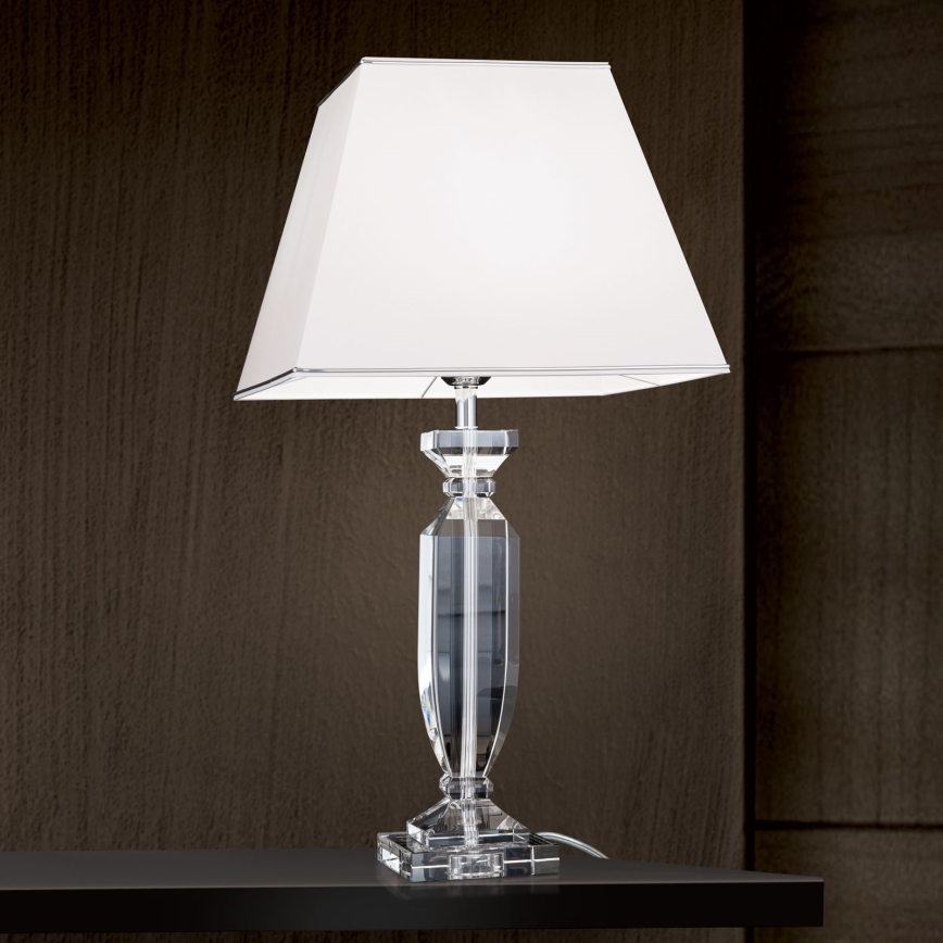 Kristāla galda lampa POKAL 1xE27/60W/230V balta/caurspīdīga