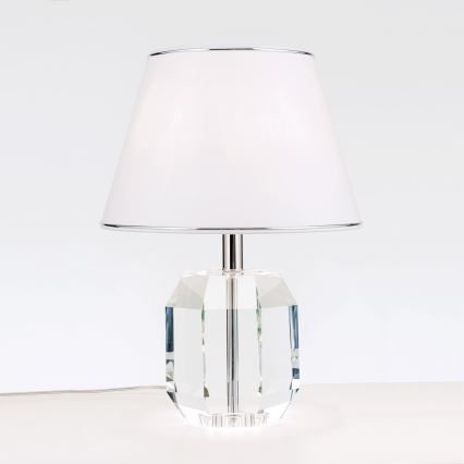 Kristāla galda lampa ALEXIS 1xE27/60W/230V balta/spīdīgi hromēts/caurspīdīga