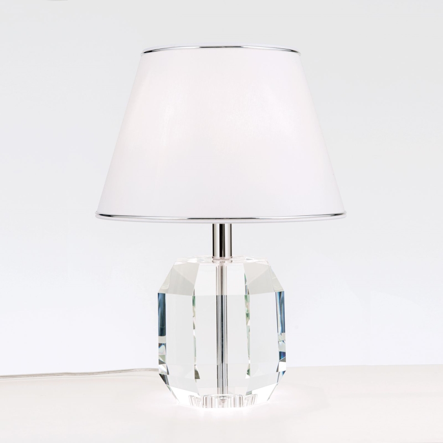 Kristāla galda lampa ALEXIS 1xE27/60W/230V balta/spīdīgi hromēts/caurspīdīga