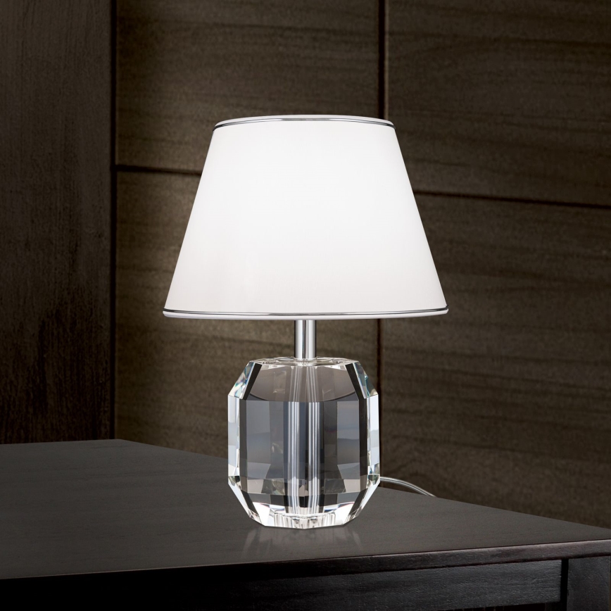 Kristāla galda lampa ALEXIS 1xE27/60W/230V balta/spīdīgi hromēts/caurspīdīga