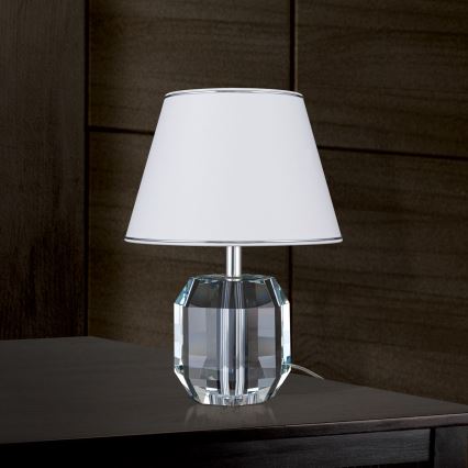 Kristāla galda lampa ALEXIS 1xE27/60W/230V balta/spīdīgi hromēts/caurspīdīga