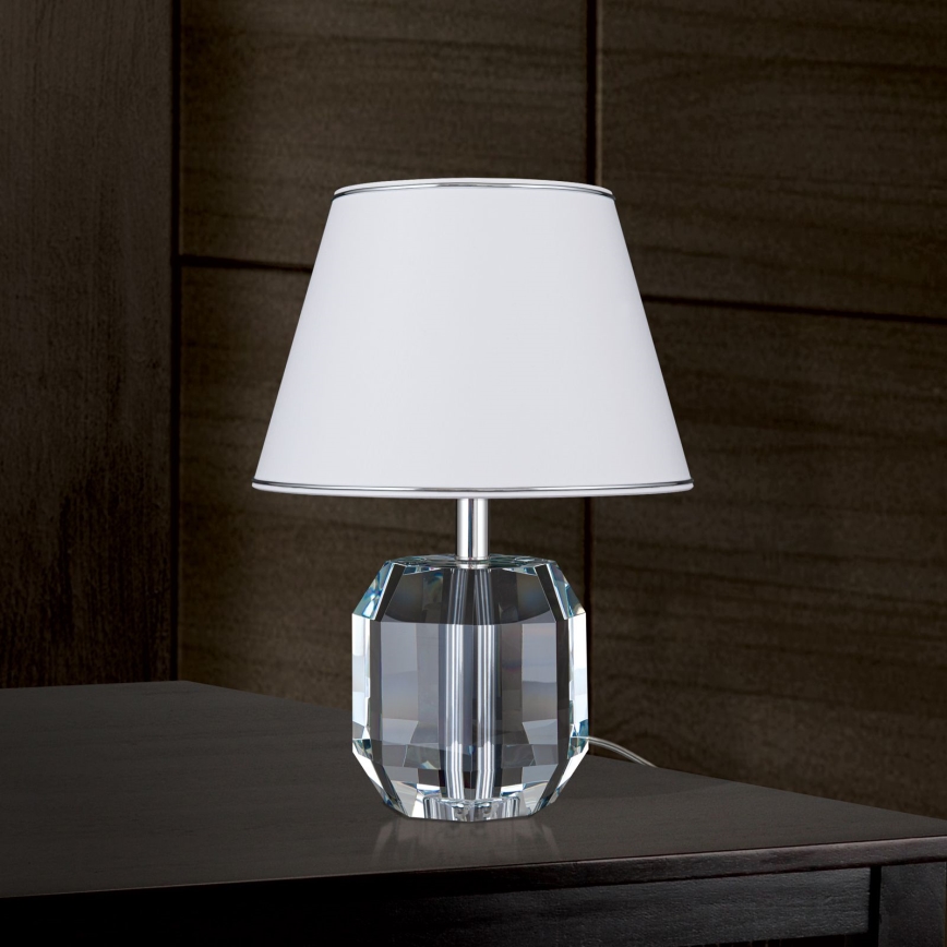 Kristāla galda lampa ALEXIS 1xE27/60W/230V balta/spīdīgi hromēts/caurspīdīga