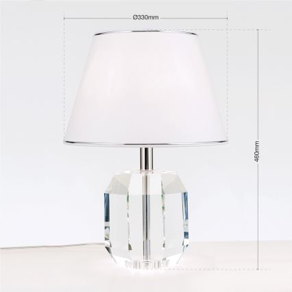 Kristāla galda lampa ALEXIS 1xE27/60W/230V balta/spīdīgi hromēts/caurspīdīga