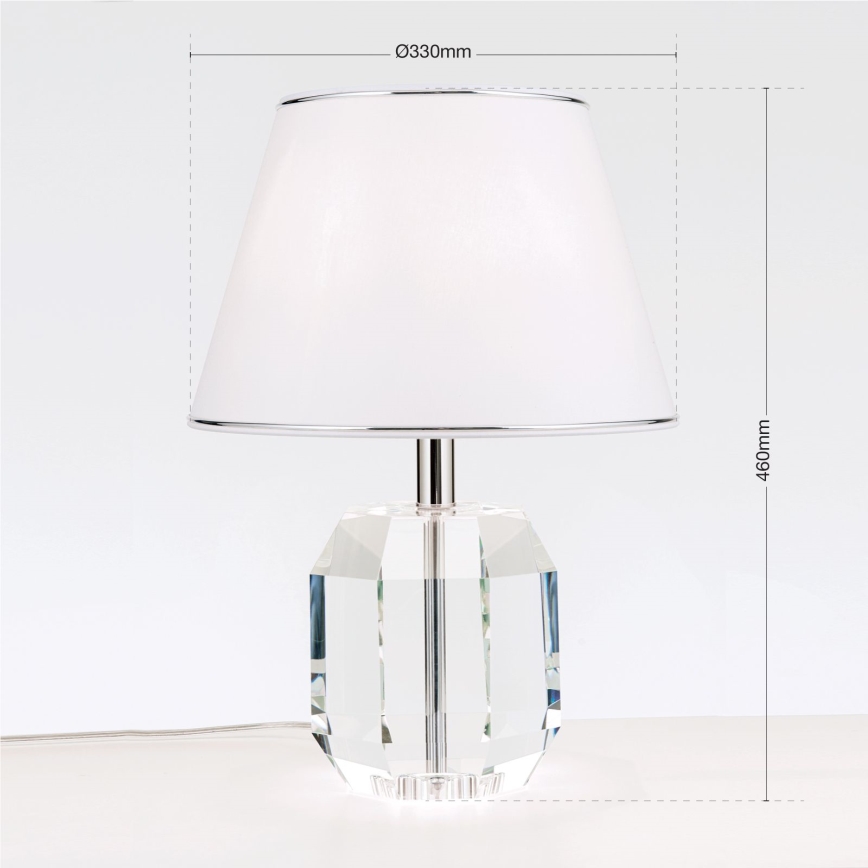 Kristāla galda lampa ALEXIS 1xE27/60W/230V balta/spīdīgi hromēts/caurspīdīga