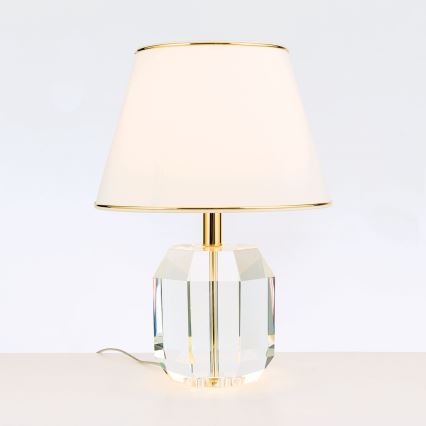 Kristāla galda lampa ALEXIS 1xE27/60W/230V krēmkrāsa/zelta/caurspīdīga